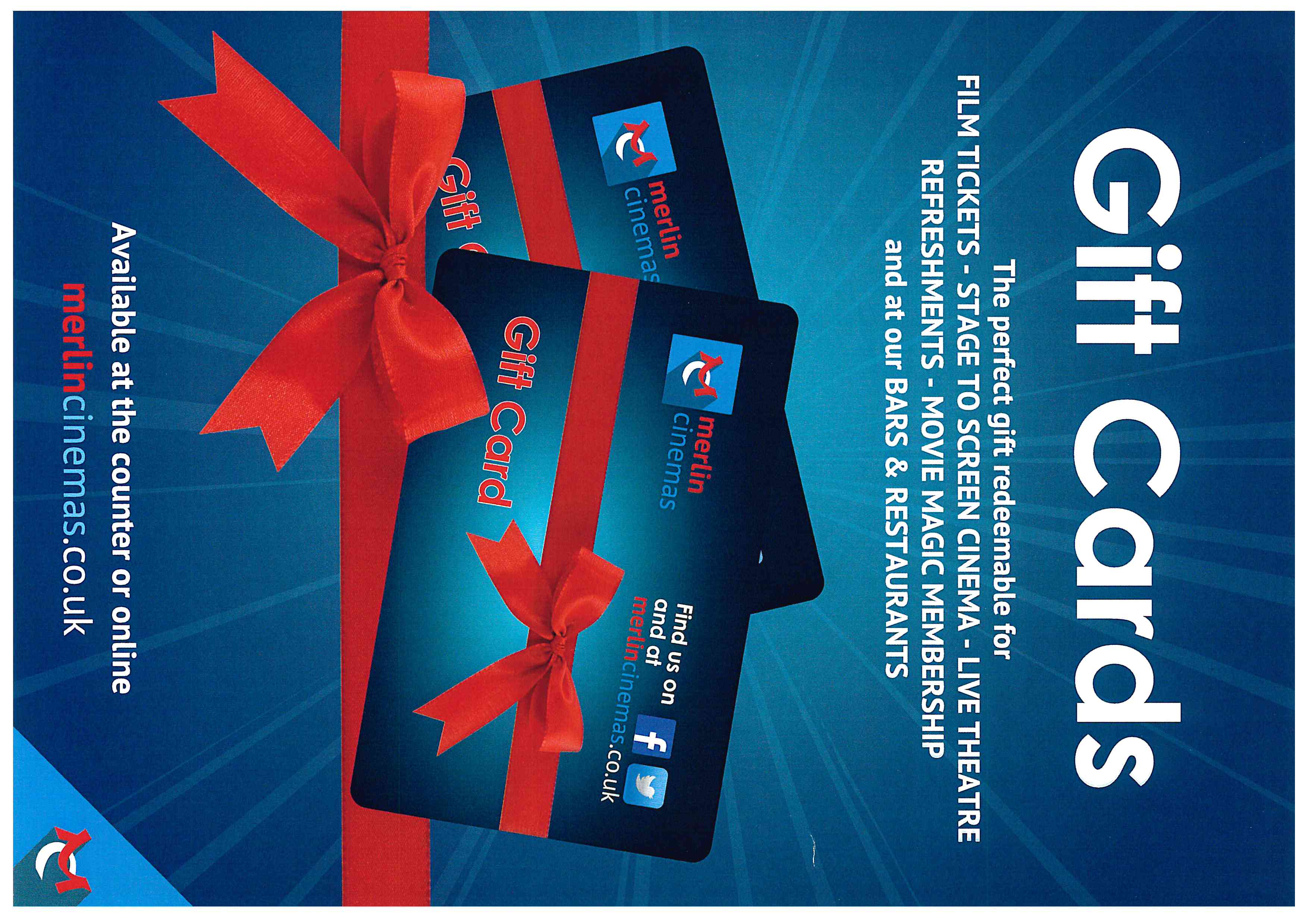 Gift cards for Studio Cinema. Visit merlincinemas.co.uk for more info